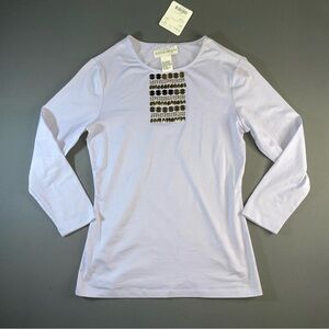 Doncaster White Long Sleeve Top with Beaded Detail